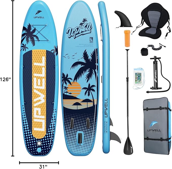 UPWELL 10'6"/11'/11'6" Inflatable Paddle Board, Stand Up Paddlboard for Youth & Adults, Stable Design, Premium SUP Accessories, Backpack, Leash, Hand Pump, Fins-StrideForce Fitness