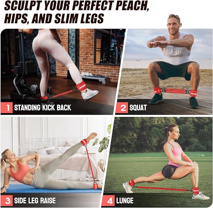 Ankle Resistance Bands with Cuffs for Working Out, Resistance Bands for Women, Exercise Bands for Leg and Glute, Booty Workout Equipment for Kickbacks, Butt and Hip Training, Ankle Weights Bands Set