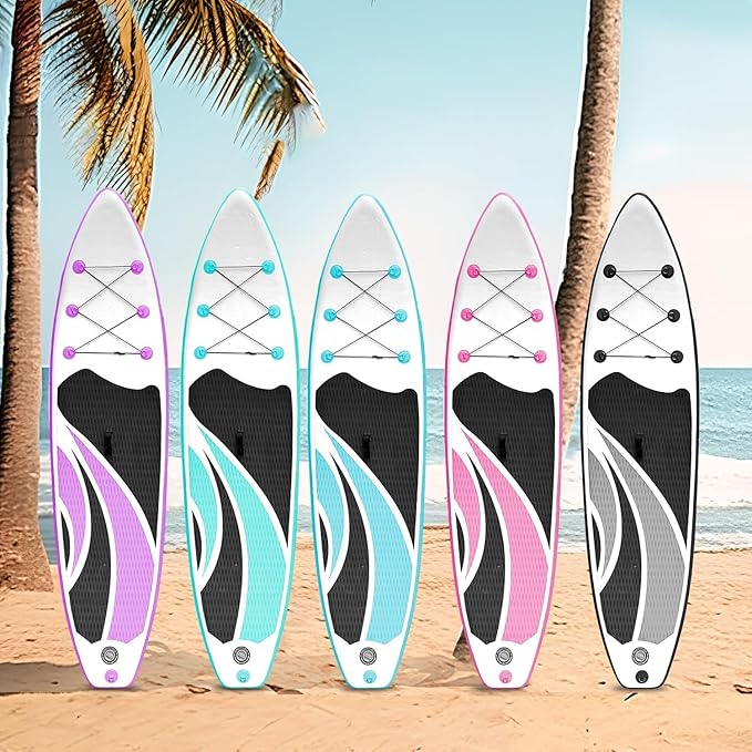 Inflatable Stand Up Paddle Board 10‘x30‘‘- Ultra-Light SUP with Backpack, Pump, Paddle, Coil Leash, 3 Fins, Repair Kit, Stable Design, Non-Slip EVA Deck for Adults & Youth-StrideForce Fitness