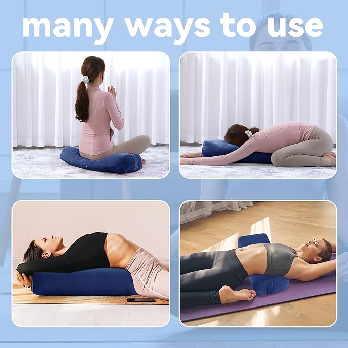 ROYALAY 2 Pcs Yoga Bolster Pillow for Restorative Yoga, Rectangular and Cylinder Meditation Pillow Set with Carrying Handles, Supportive Cushion for Exercise Workout Stretching Meditation,Dark Blue-StrideForce Fitness