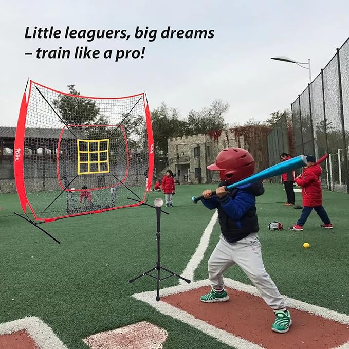 7×7FT Baseball Net with Batting Tee and Strike Zone Target, Portable Hitting Pitching Batting Training Net, Baseball and Softball Training Equipment,Suitable for All Skilled Levels-StrideForce Fitness