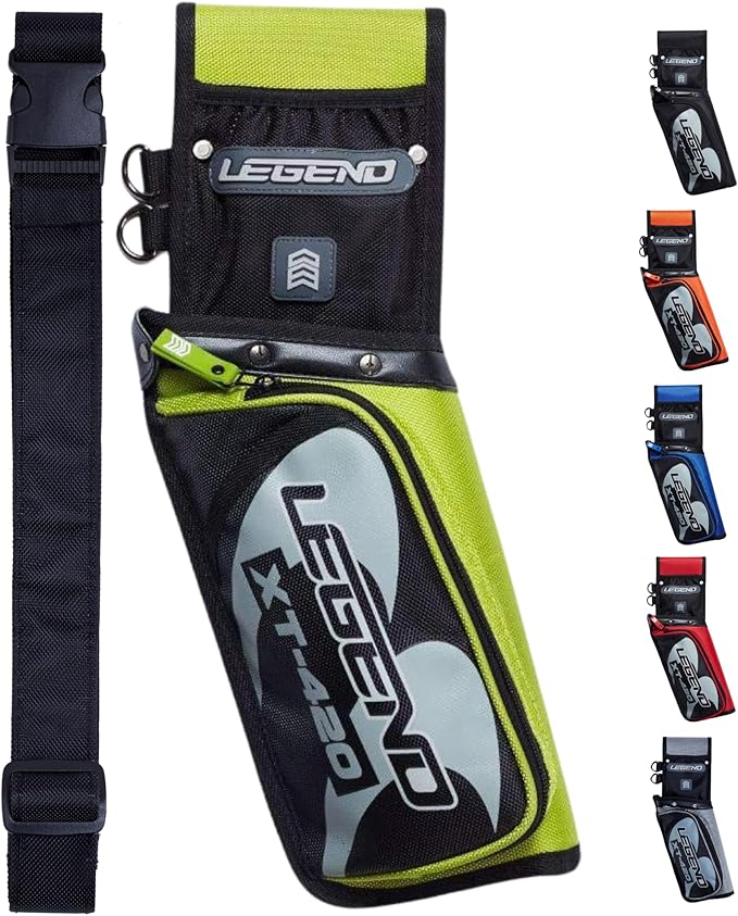 Legend XT420 Field Quiver - Left or Right-Handed Quiver Arrow Holder, Archery Quiver with 3 Arrow Tube, Durable Nylon Hip Quivers with Multiple Pockets for Archery Accessories, Score Card & Tools-StrideForce Fitness