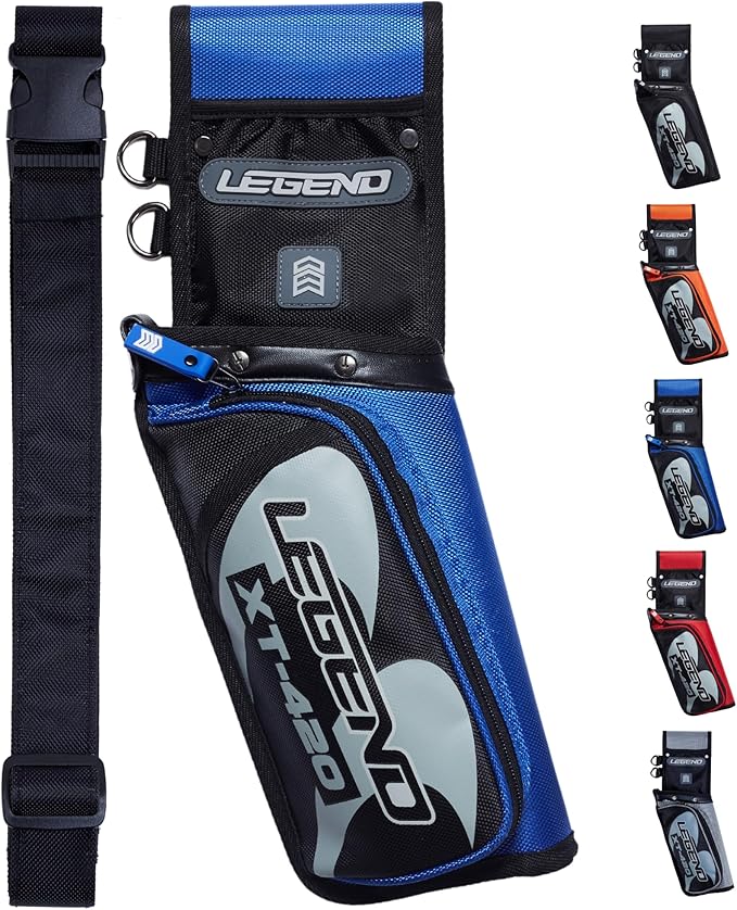 Legend XT420 Field Quiver - Left or Right-Handed Quiver Arrow Holder, Archery Quiver with 3 Arrow Tube, Durable Nylon Hip Quivers with Multiple Pockets for Archery Accessories, Score Card & Tools-StrideForce Fitness