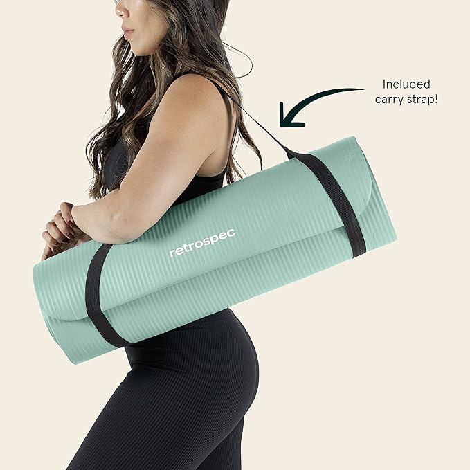 Retrospec Solana Yoga Mat 1" Thick w/Nylon Strap for Men & Women - Non Slip Exercise Mat for Home Yoga, Pilates, Stretching, Floor & Fitness Workouts - Blue Lagoon-StrideForce Fitness