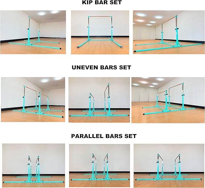 Gymnastics Double Horizontal Bars 3Play Parallel Bars Uneven Bars Gymnastics Training Kip Bar with 304 Stainless Steel Regulating Arms & Fiberglass Rail for Indoor Outdoor Home Club Use-StrideForce Fitness