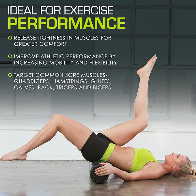 ProsourceFit High Density Foam Rollers 12 - Inches long, Firm Full Body Athletic Massage Tool for Back Stretching, Yoga, Pilates, Post Workout Muscle Recuperation, Black-StrideForce Fitness