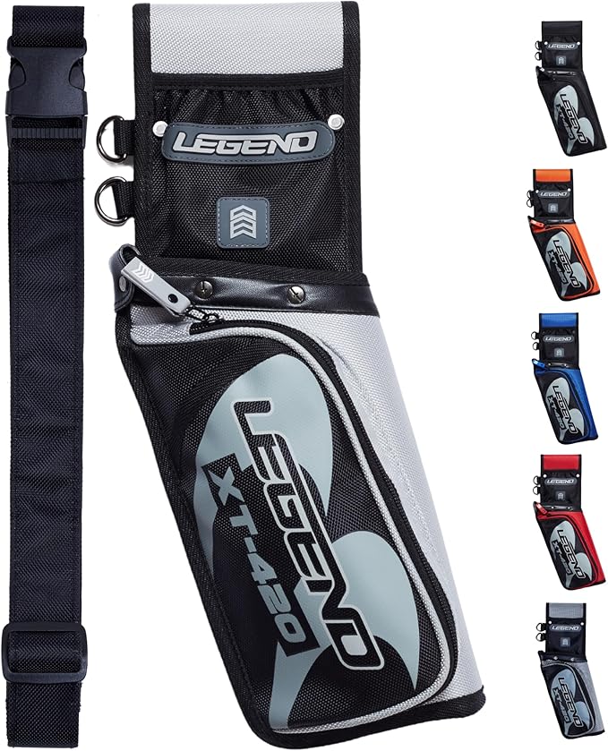 Legend XT420 Field Quiver - Left or Right-Handed Quiver Arrow Holder, Archery Quiver with 3 Arrow Tube, Durable Nylon Hip Quivers with Multiple Pockets for Archery Accessories, Score Card & Tools-StrideForce Fitness