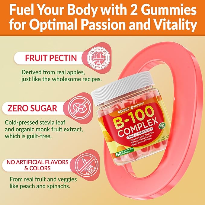 2 Pack Vitamin B Complex Gummies for Women & Men, All B Vitamins - Methyl B12, MTHF Folate, B1, B2, B3, B5, B6, Biotin w/ Vitamin C, Choline, Inositol, PABA for Energy, Brain & Immunity, Sugar Free-StrideForce Fitness