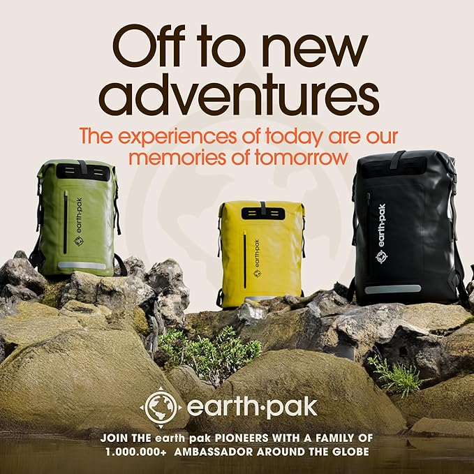 Earth Pak Waterproof Backpack - Heavy Duty Hiking Backpack - Roll-Top Closure Bag - Cushioned Dry Bag Waterproof Phone Case-StrideForce Fitness