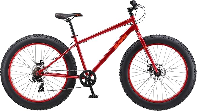 Mongoose Aztec Mens and Womens Fat Tire Bike, 18-Inch Steel Frame, 26-Inch Wheels, 4-Inch knobby tires, Red-StrideForce Fitness