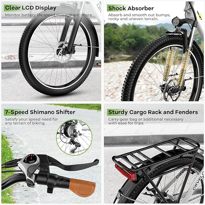 1000 Peak Electric Bike for Adults,up 80 Miles Removable Battery Ebike, 26" Electric E Bike with 7-Speed,Adult Electric Bicycles for Commute Beach Snow Womens All Terrain-StrideForce Fitness