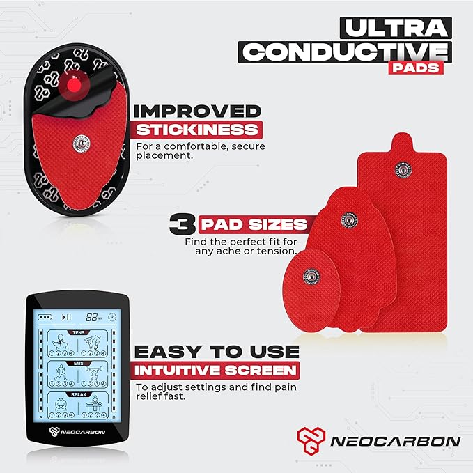 TENS Unit Muscle Stimulator, Electronic PMS Pulse Massager Machine for Shock Physical Therapy, Back Pain Relief, Shoulder Recovery, Red-StrideForce Fitness