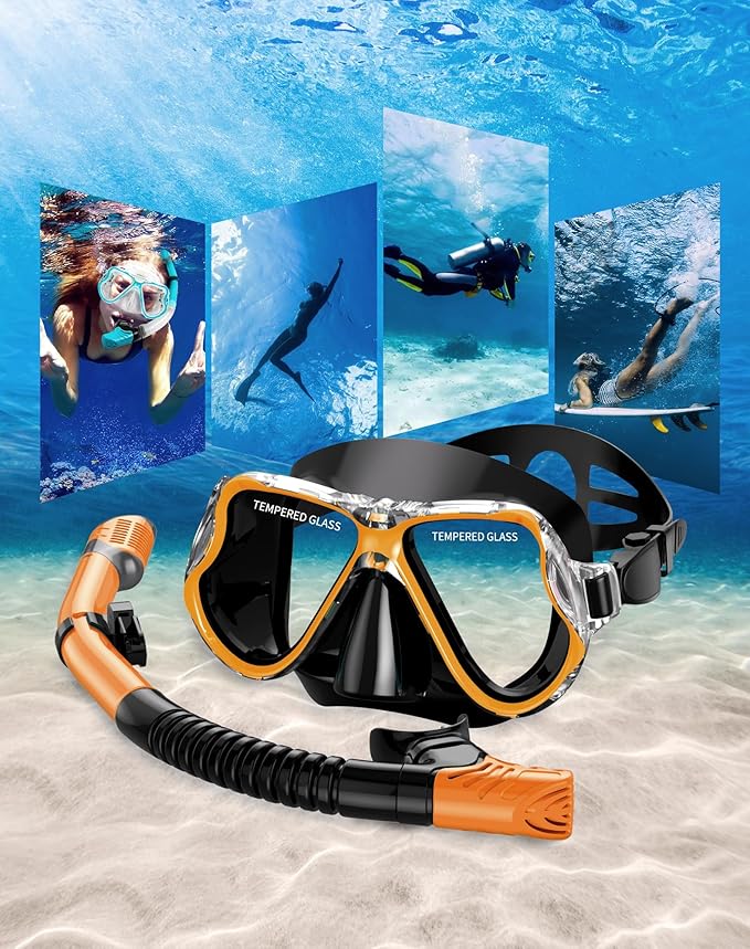 Greatever Dry Snorkel Set,Panoramic Wide View,Anti-Fog Scuba Diving Mask,Professional Snorkeling Gear-StrideForce Fitness