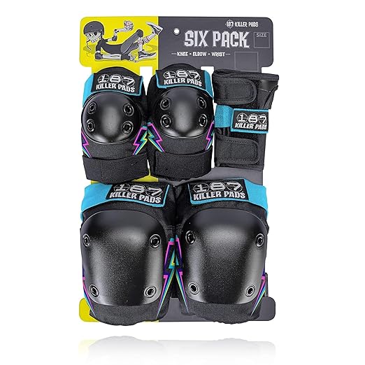 187 Killer Pads Six Pack Pad Set, Elbow Pads, Knee Pads, and Wrist Guards - Ideal for Skateboarding, Roller Skating, and Inline Skating-StrideForce Fitness