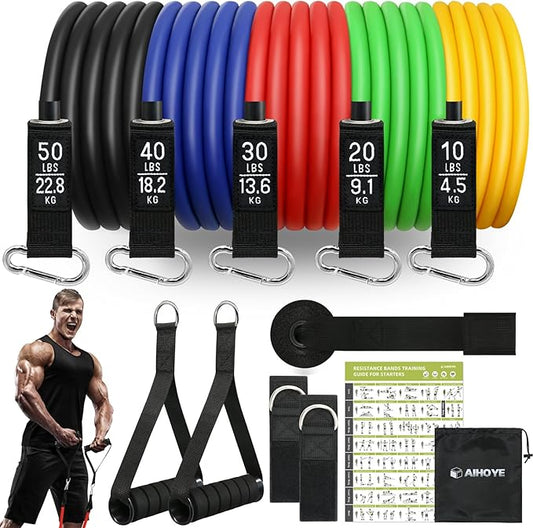 Aihoye Resistance Bands for Working Out, Exercise Bands with Handles, Stretch Bands for Exercise, Workout Bands with Door Anchors for Physical Therapy & Strength Training-StrideForce Fitness