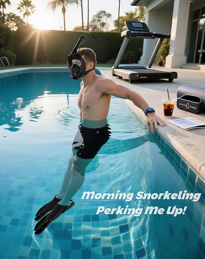 Mask Fins Snorkeling Gear for Adults, Full Face Snorkel Mask & Adjustable Swim Fins Snorkel Set, Panoramic View Snorkel Mask Dry Top Anti-Fog Anti-Leak-StrideForce Fitness