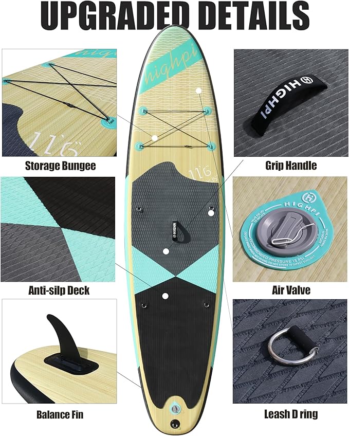 Highpi Inflatable Stand Up Paddle Board for Youth and Adults – Wide Sup with Premium Accessories, Blow Up Paddleboard for Surfing, Fishing, Yoga & More-StrideForce Fitness