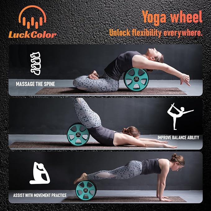 Back Roller, Back Wheel Targeted Back Pain Relief, Yoga Wheel Muscle Massage, Foam Roller for Trigger Point Therapy Physical, Stretching & Exercise, 880lbs Capacity, 10 Inch (Black+Acid Blue)-StrideForce Fitness