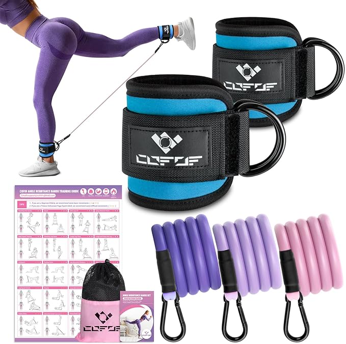 Ankle Resistance Bands With Cuffs for Working Out, Kickbacks, Hip, Leg and Glute Exercise - Training Poster Included - for Women