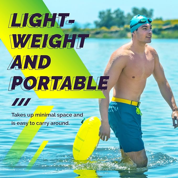 Sunlite Sports Swim Buoy Premium Quality, Highly Visible Waterproof Safety Marine Float Training for Open Water Swimming, for Swimmers, Triatheletes, Kayakers, Snorkelers, Throwable Flotation Device for Adults-StrideForce Fitness