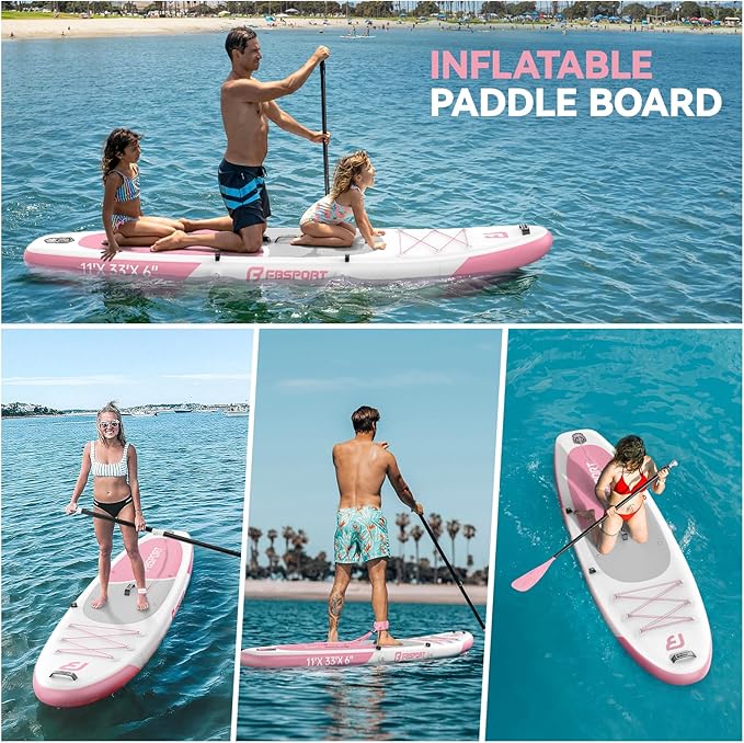 FBSPORT 11FT Premium Inflatable Stand Up Paddle Board with Electric Pump, Yoga Board with SUP Accessories & Carry Bag | Wide Stance, Surf Control, Non-Slip Deck, Leash and Paddle for Youth & Adult-StrideForce Fitness