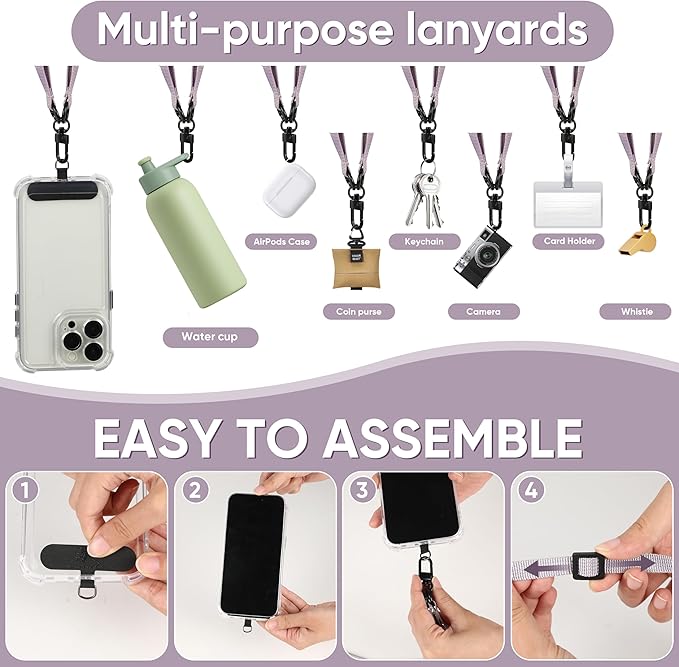 Cell Phone Strap Adjustable Wrist Strap Crossbody Cellphone Holder Extra Long Phone Lanyard Wrist Lanyard (Lavender Grey)-StrideForce Fitness