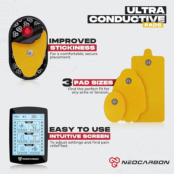 TENS Unit Muscle Stimulator, Electronic PMS Pulse Massager Machine for Shock Physical Therapy, Back Pain Relief, Shoulder Recovery, Yellow-StrideForce Fitness