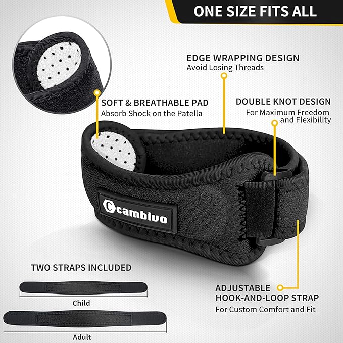 CAMBIVO 2 Pack Knee Braces for Women and Men, Patella Knee Support Strap, Basketball, Running, Hiking, Volleyball, Tennis, Squats