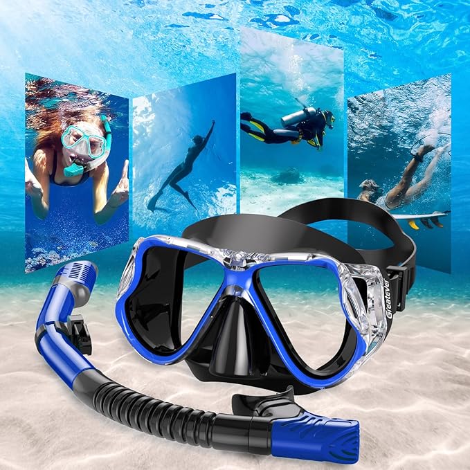 Greatever Dry Snorkel Set,Panoramic Wide View,Anti-Fog Scuba Diving Mask,Professional Snorkeling Gear-StrideForce Fitness