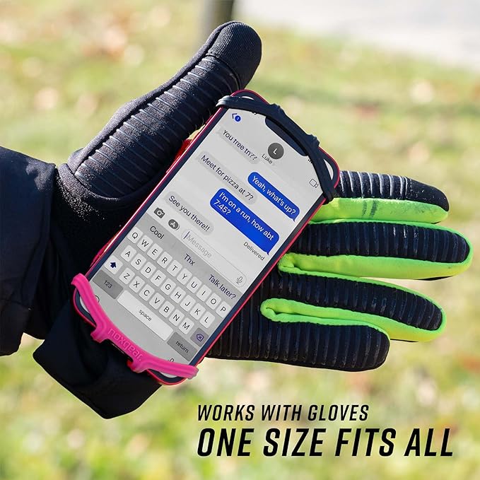 Noxgear Hand Held Phone Holder - Handheld Grip Phone Holder with Key Fob & Card Slot for Running, Jogging & Working Out - Compatible with All Phones - Machine Washable (Raspberry, Right Hand)