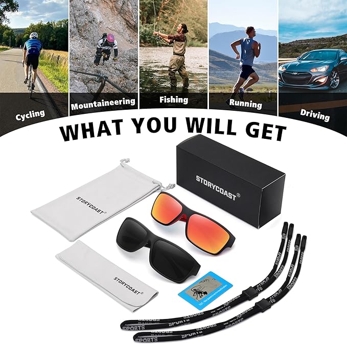 STORYCOAST Polarized Sports Sunglasses for Men Women Unbreakable Frame Cycling Fishing Driving-StrideForce Fitness