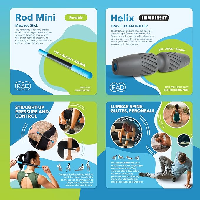 RAD Portable Travel Bundle – Compact Myofascial Release Massage Set, Travel-Friendly Muscle Recovery Tools - Includes Exercise Foam Roller, Massage Stick, and Peanut Ball-StrideForce Fitness