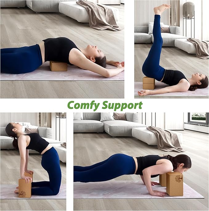 Cork Yoga Blocks 2 Pack Set, Natural Cork Soft Non-Slip Yoga Blocks, High Density & Eco Friendly Yoga Accessories for Women| Men, Ideal for Yoga, Pilates, Stretching and Toning-StrideForce Fitness