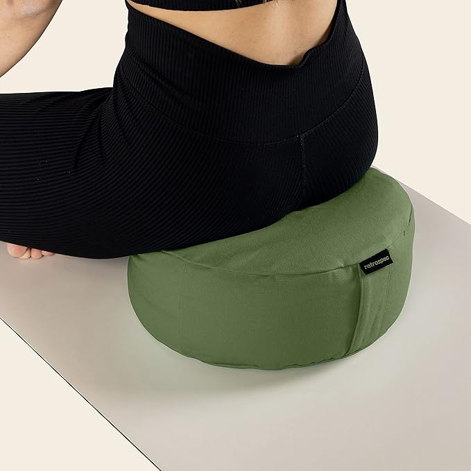 Retrospec Sedona Zafu Meditation Cushion Filled w/Buckwheat Hulls - Yoga Pillow for Meditation Practices - Machine Washable 100% Cotton Cover & Durable Carry Handle, Round-StrideForce Fitness