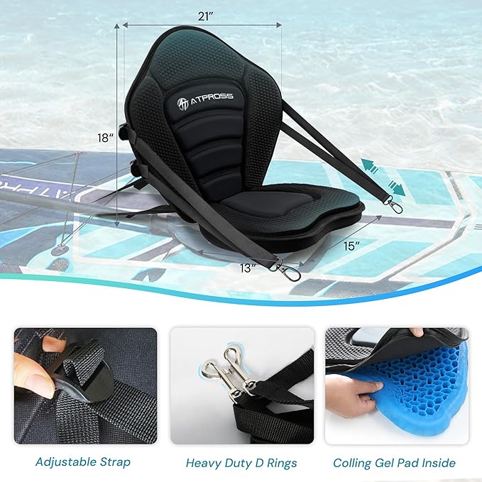 Standard Padded Kayak Canoe Seat Adjustable Backrest with 4 Straps Durable Sit-On-Top Cushion for Kayaking, Rafting & Fishing-StrideForce Fitness