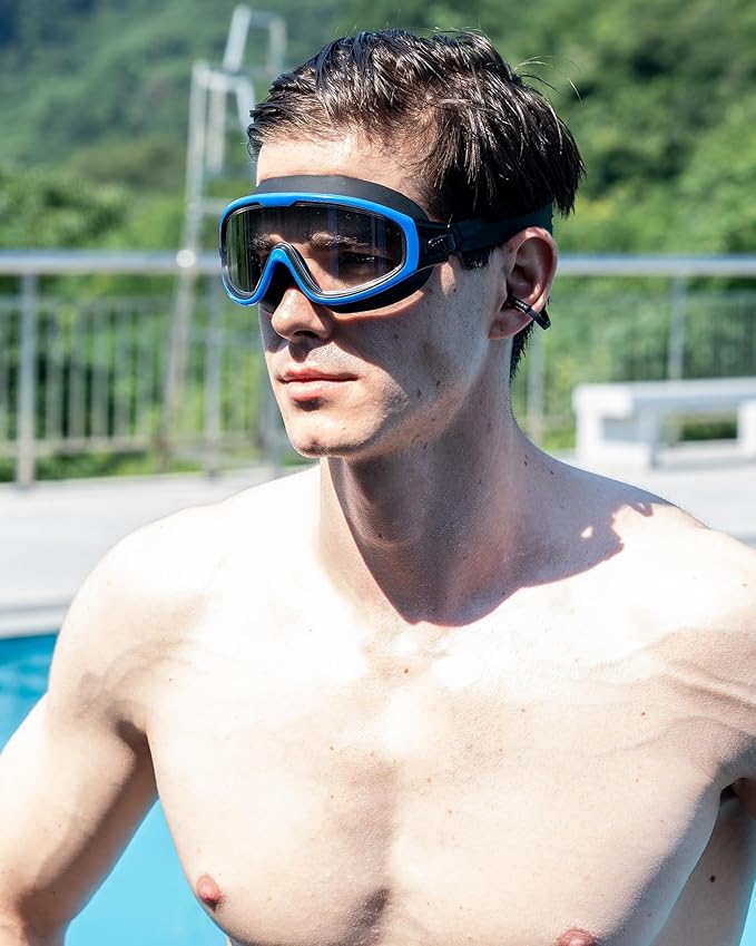 Adult Swimming Goggles,Leak-Proof,Anti-Fog Pool Glasses,Wide View Swim Goggles with Ear Plugs and Nose Clip-StrideForce Fitness