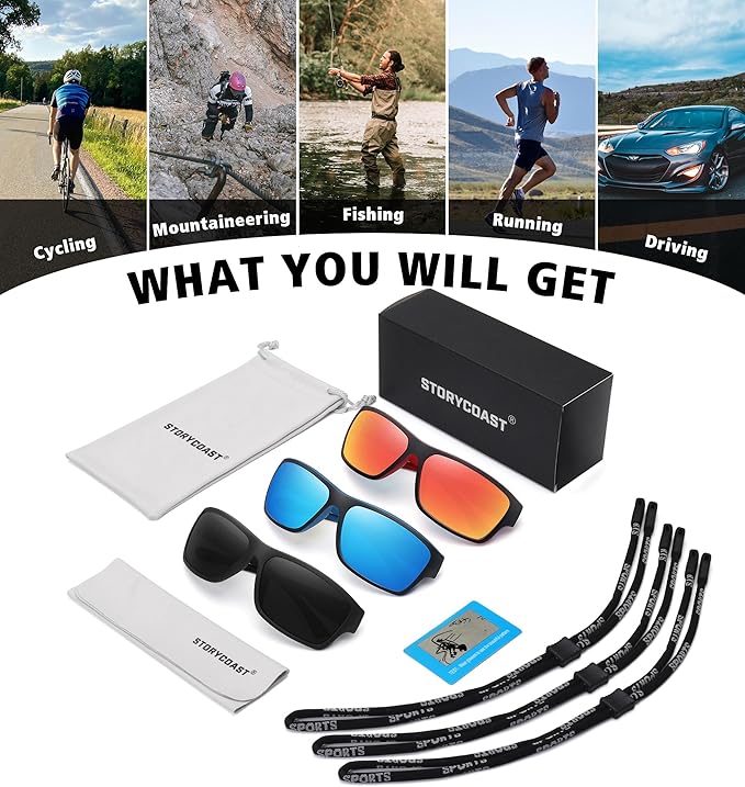 STORYCOAST Polarized Sports Sunglasses for Men Women Unbreakable Frame Cycling Fishing Driving-StrideForce Fitness