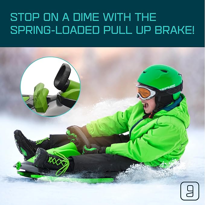 Snow Sled for Kids, Adults - Toboggan Sled, Easy Turning Steering Wheel, Anti-Slip Seat, Pull Up Brake, Durable Plastic Sled, Lightweight, Snow Sleds, Age 3+ 260 lbs-StrideForce Fitness