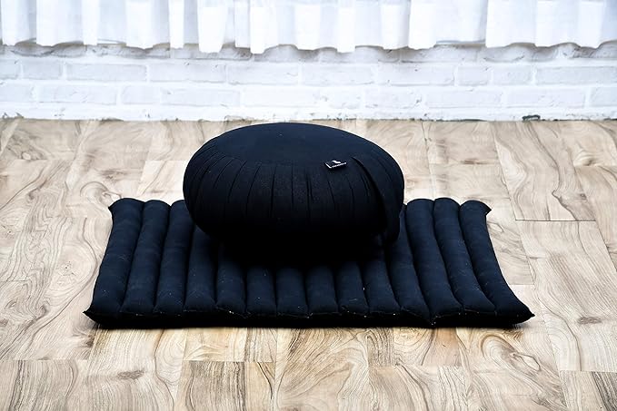 Leewadee Meditation Cushion Set – 1 Round Zafu Meditation Pillow and 1 Square Roll-Up Zabuton Meditation Mat, Pillows Bundle Filled with Kapok-StrideForce Fitness
