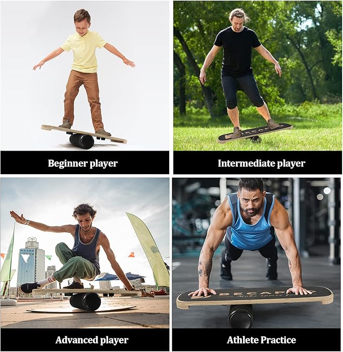 Balance Board Trainer, Wooden Balance Board with Adjustable Stoppers -3 Different Distance Options-Balance Exercise Equipment for Fitness Work-StrideForce Fitness