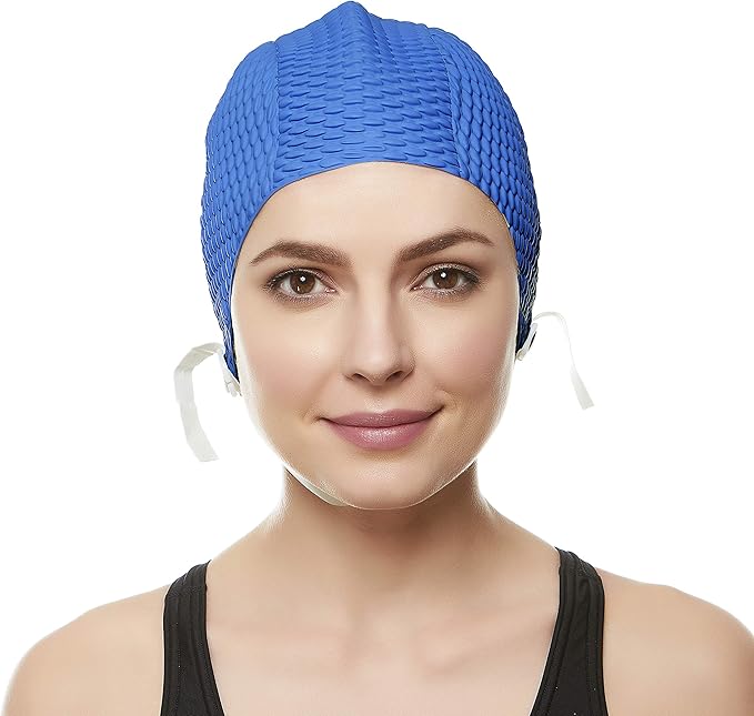 Beemo Swim Cap Women Chin Strap Bubble Crepe Latex Long Short Hair Swimming Caps-StrideForce Fitness