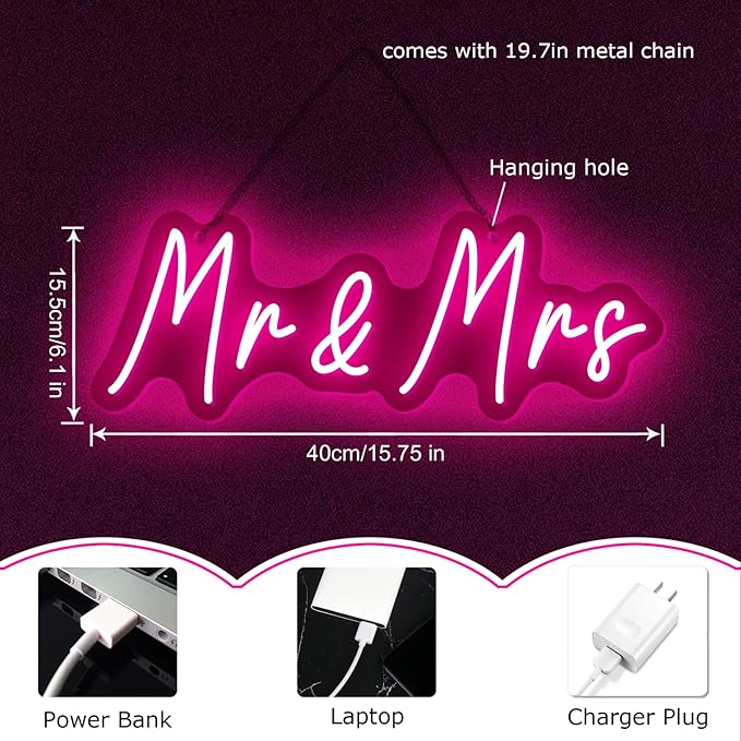 Mr&Mrs Neon Sign for Wedding Dimmable Mr Mrs Neon Signs Led Neon Sign for Party Neon Light Sign Mr & Mrs Sign for Anniversary Valentine's Day Wall Decor Gift-StrideForce Fitness