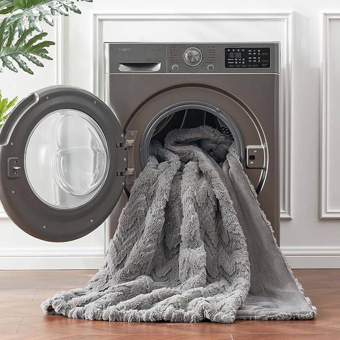 Cozy Bliss Faux Fur Throw Blanket for Couch - Soft Fuzzy Cozy Throw Gift Blankets for Women,Grey Boho Blanket for Sofa Bedroom Living Room.50 * 60 Inches-StrideForce Fitness