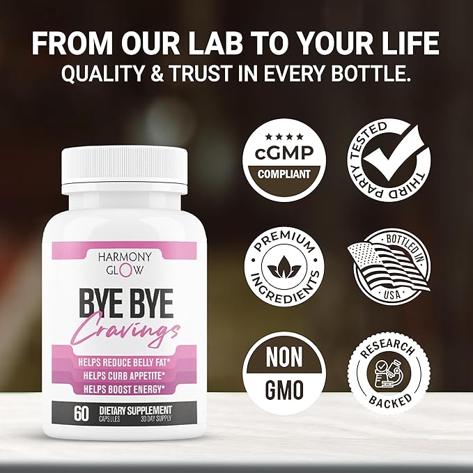 Harmony Glow: ByeBye Cravings - Weight Loss Pills for Women & Powerful Appetite Support | 7 Research Backed Ingredients for Diet Results, Stamina, Energy & Shed Fat - 60 Caps for Adults-StrideForce Fitness
