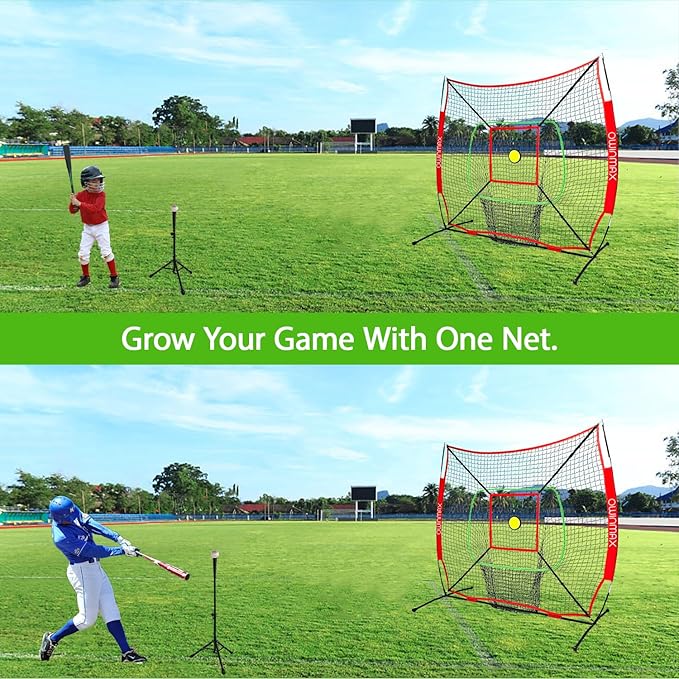 6x6FT Baseball Net, Baseball & Softball Training net with Batting Tee, Strike Zone & Circular Target and Weighted Ball, Portable Design with Compact Storage,Great for Kids-StrideForce Fitness