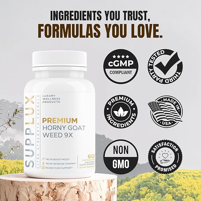 Premium Horny Goat Weed + 9 Ingredients - Performance Pills for Men for Fast Acting Blood-Flow, Build Muscle & Supports Men's Health | 9 Backed Ingredients | 3rd Party Tested Supplement - 60 Pills-StrideForce Fitness