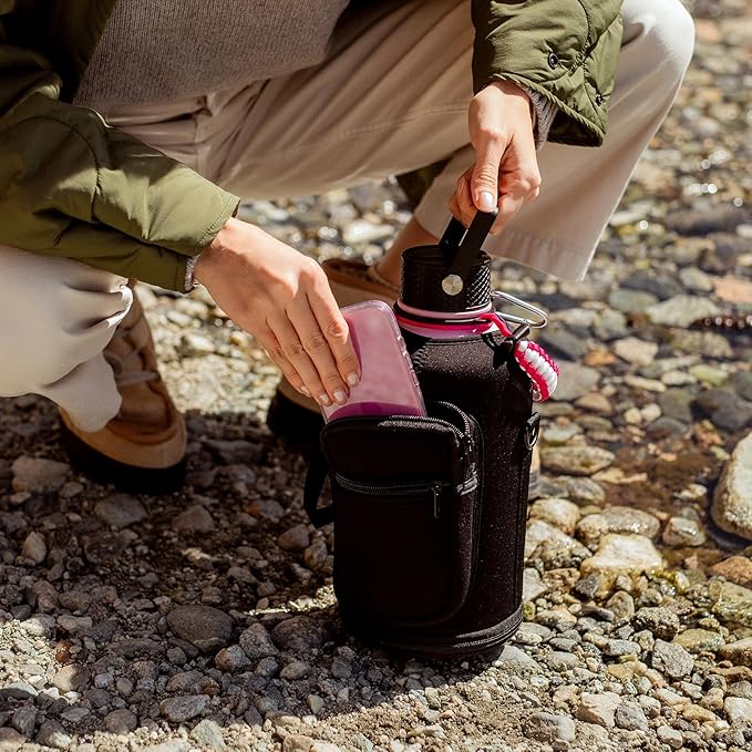 Insulated Water Bottle 64oz,Triple Wall Vacuum Stainless Steel(Dishwasher Safe),Leak Proof & Non-BPA,Flask Jug with Paracord Handle & Straw Spout Lids Sports-StrideForce Fitness