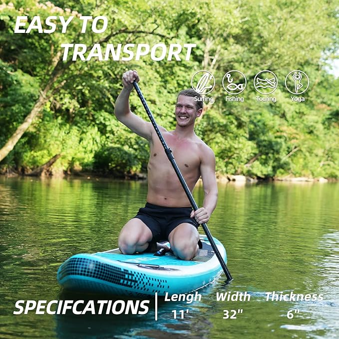 UPWELL 11’6”/11'2”/11'/10'8”/10'6”/10'2” Inflatable Stand Up Paddle Board with sup Accessories Including Backpack, Repairing Kits, Non-Slip Deck, Leash, 3 Fins, Paddle and Hand Pump-StrideForce Fitness