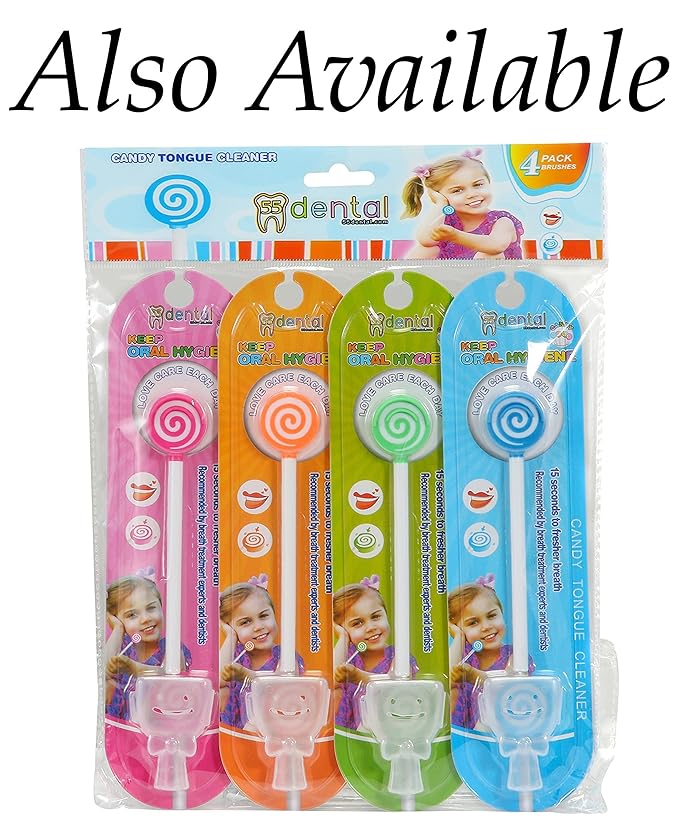Kids Tongue Scraper or Cleaner Set – BPA-Free Plastic Dental Scrapers Helps Freshen Bad Breath, Remove Gunk – Multicolored with Easy-to-Grasp Handles and Brush Covers by 55Dental, Ages 2+ (Orange)