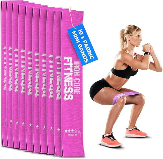 Fabric Mini Resistance Bands Sets for Trainers, Bootcamp, Gym for Men and Women in Fun Colors - Ebook, Videos and Workout Chart Included by Iron Core Fitness-StrideForce Fitness